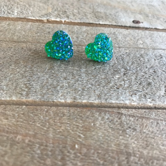 handmade Jewelry - 3 for $15 Green Faux Druzzy Heart Earrings